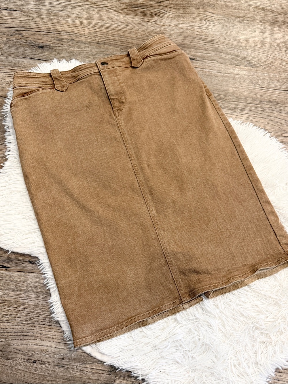 LAUREN JEANS Co Denim Skirt Leather Trim Ralph Lauren 2 Cowgirl Western Neutral